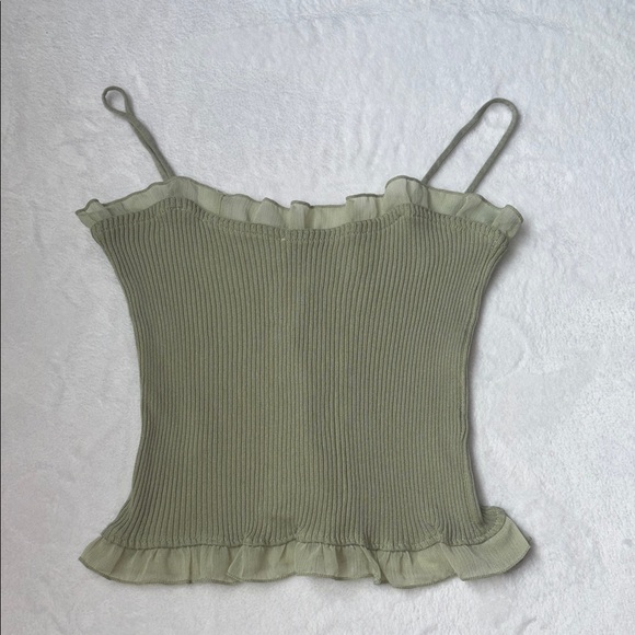 Olive Green Ribbed Camisole Top - Picture 2 of 12